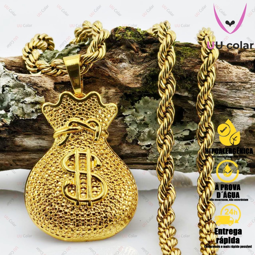 Corrente Moda Masculina de 4mm com Pingente de Malote - Banhada a Ouro 18K, Presente para Namorados em Oferta na Shopee