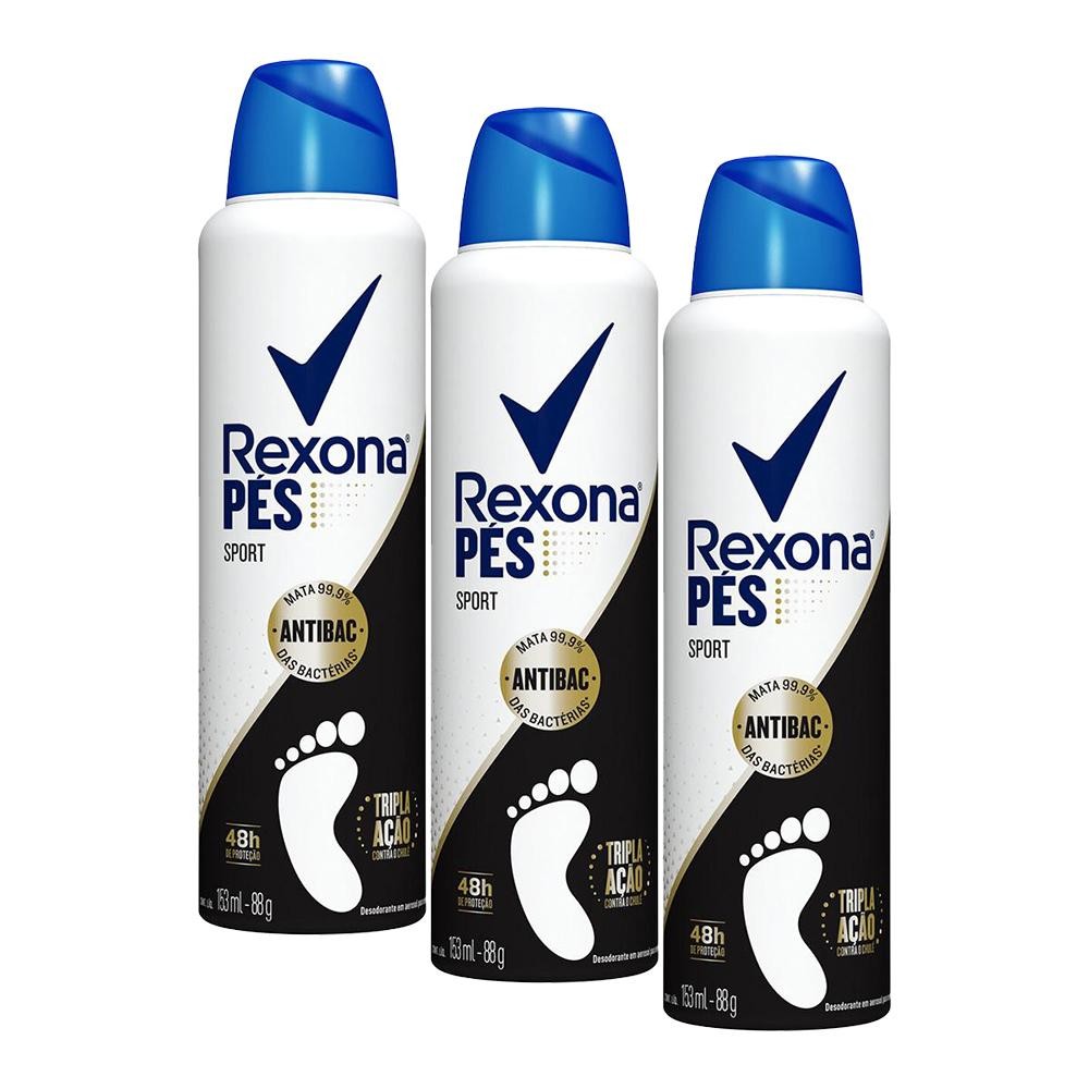 Kit 3 Desodorantes Aerossol para os Pés Rexona Sport 153ml em Oferta na Shopee