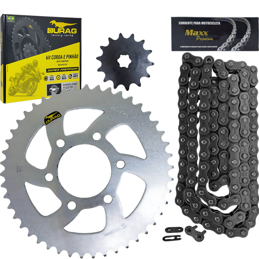 Kit Relação Transmissão Kasinski Mirage 250 2001 a 2013 Reforçado Aço 1045 Durag + Maxx Premium