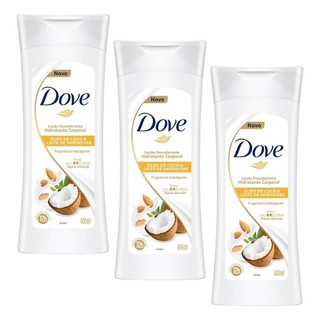 Kit 3 Loção Desodorante Hidratante Corporal Dove Óleo de Coco e Leite de Amêndoas 400ml em Oferta na Shopee