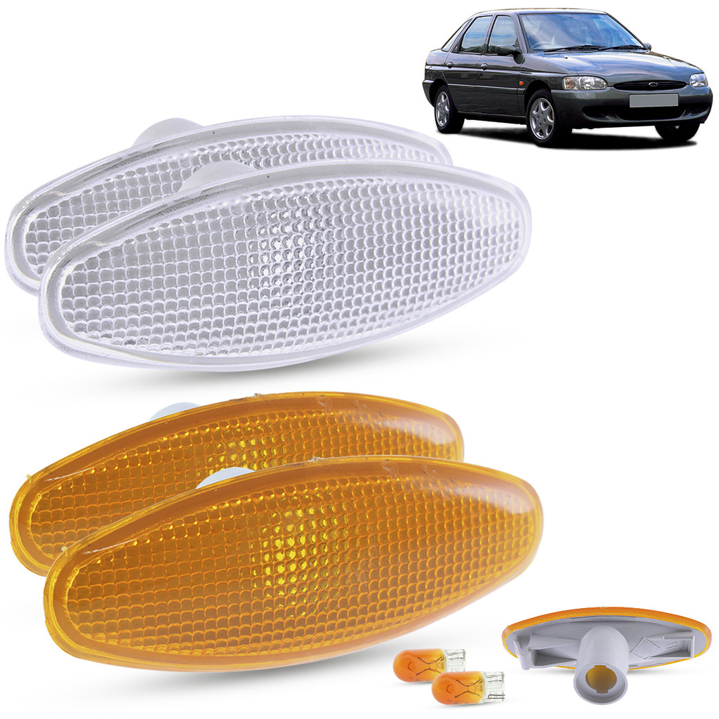 Par de Lanterna Pisca Seta Lateral + Lâmpada Ford Escort Zatec Hatch Sedan SW 1997 a 2002 Mondeo 1997 a 2001