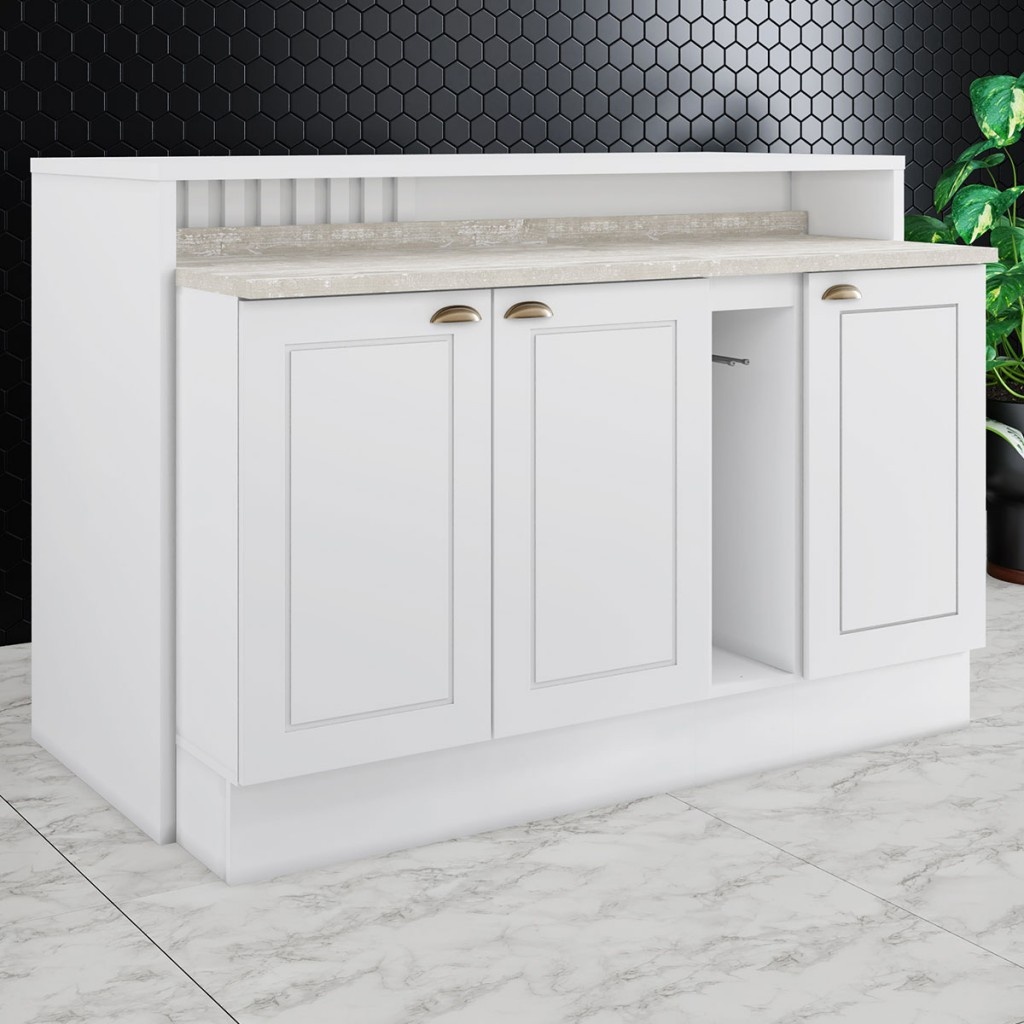 Bancada de Cozinha Kit Ilha Gourmet Americana 3 Portas Ripado