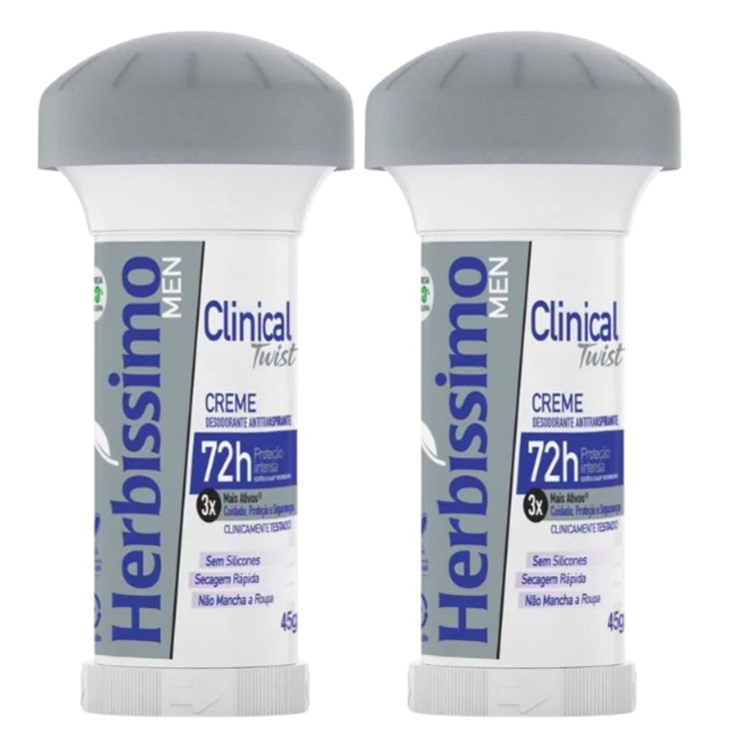 **Vencimento 06/2026** Kit 2 Desodorante Twist Clinical Men Herbíssimo 45G - Dana  **Vencimento 06/2026**