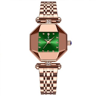 Relógio feminino marca suíça pulseira de aço quadrado à prova d'água pequeno relógio de quartzo verde em Oferta na Shopee