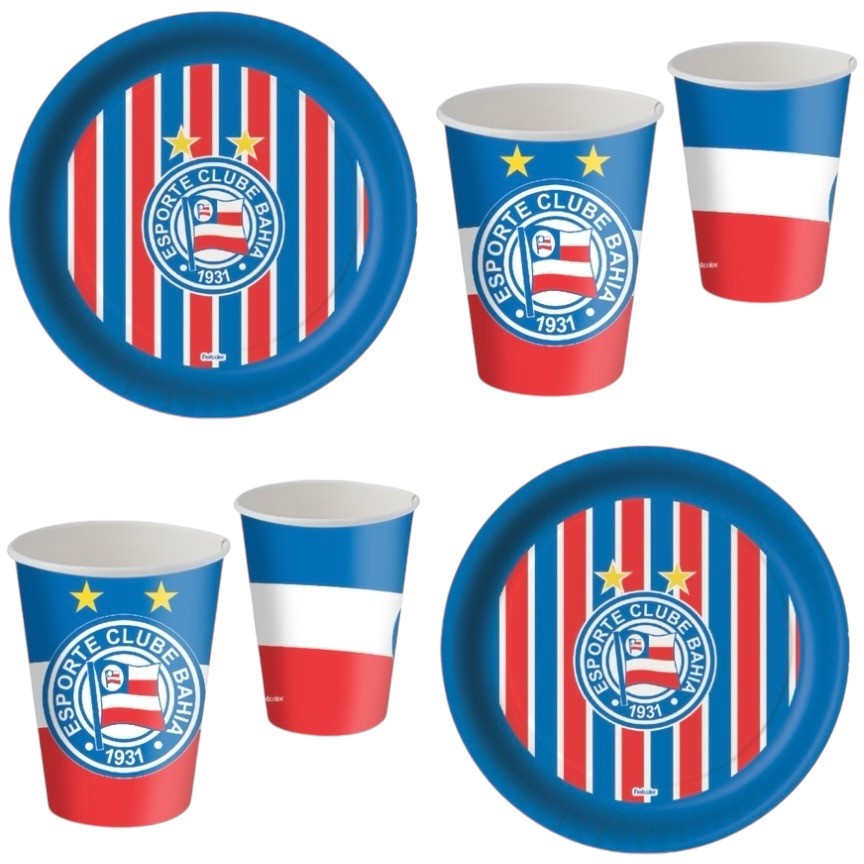 Kit Festa BAHIA OFICIAL 8 Pratos + 8 Copos Descartável 200 Ml Papel - FESTCOLOR - Home & Living