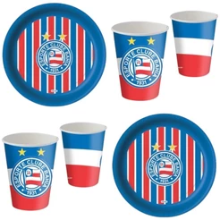 Kit Festa BAHIA OFICIAL 8 Pratos + 8 Copos Descartável 200 Ml Papel - FESTCOLOR (CHOCO)
