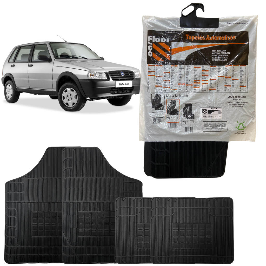 Jogo 4 Peças Tapete Borracha Car Floor Para Fiat Uno