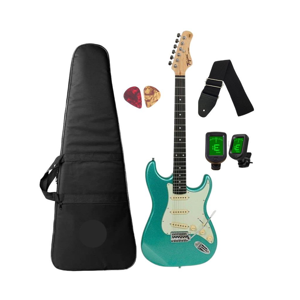 Guitarra strato Tagima TG-500 MSG Met Surf Green 3 captadores + Acessórios