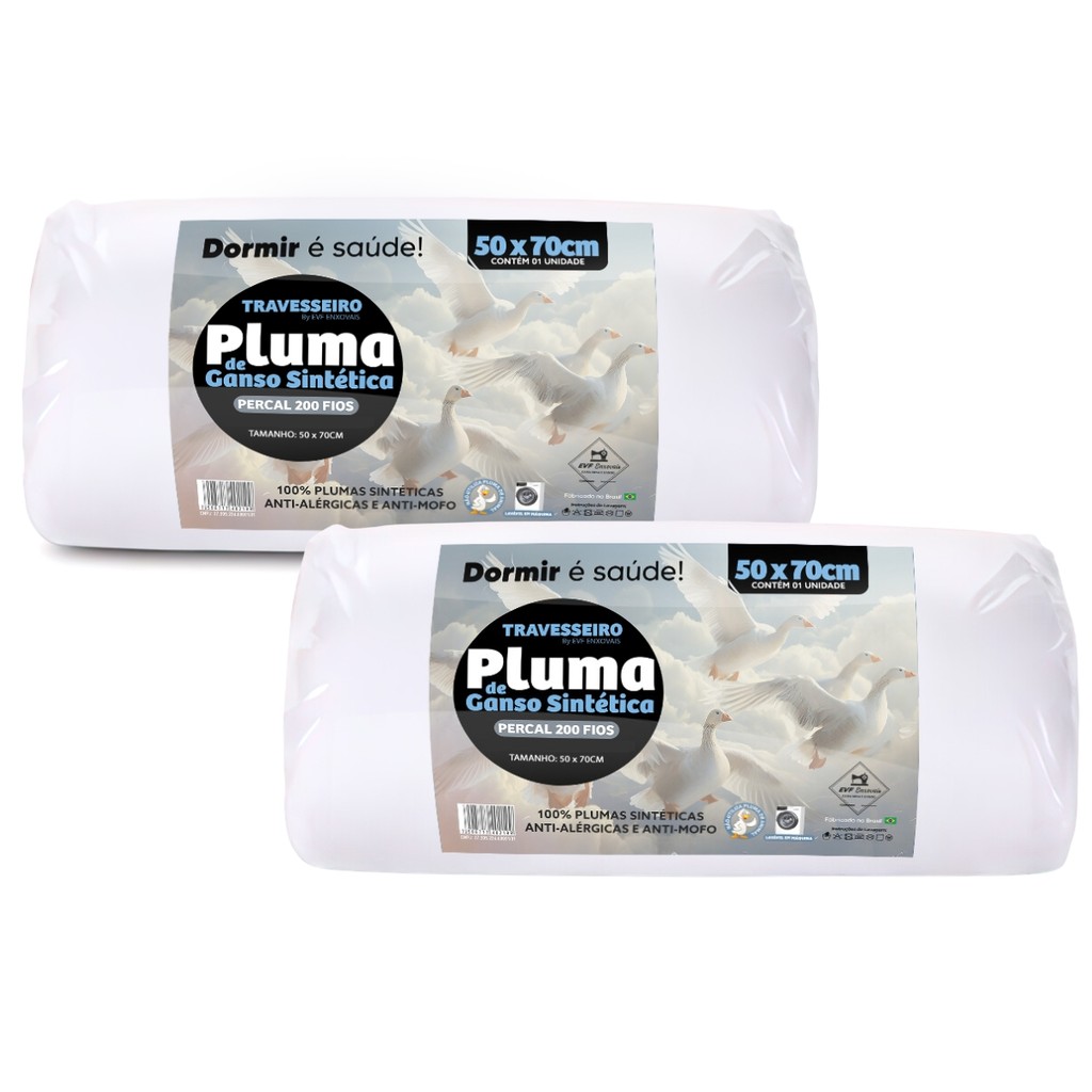 Travesseiro Pluma De Ganso Kit 2 Un Pena Sintética Micropercal 200 Fios Macio Suporte Médio