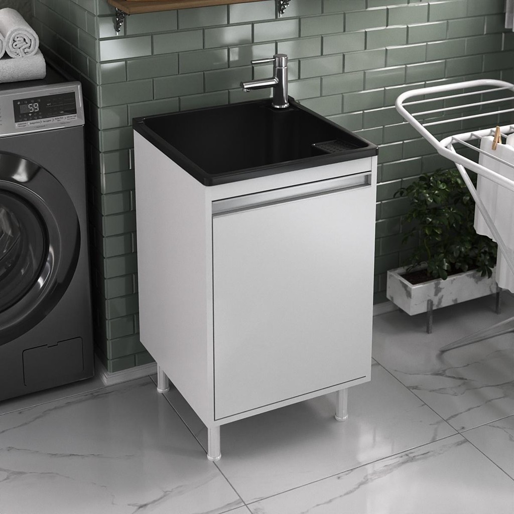 Tanque de Lavanderia 26L com Torneira de Bancada e Gabinete 100% MDF em Oferta na Shopee