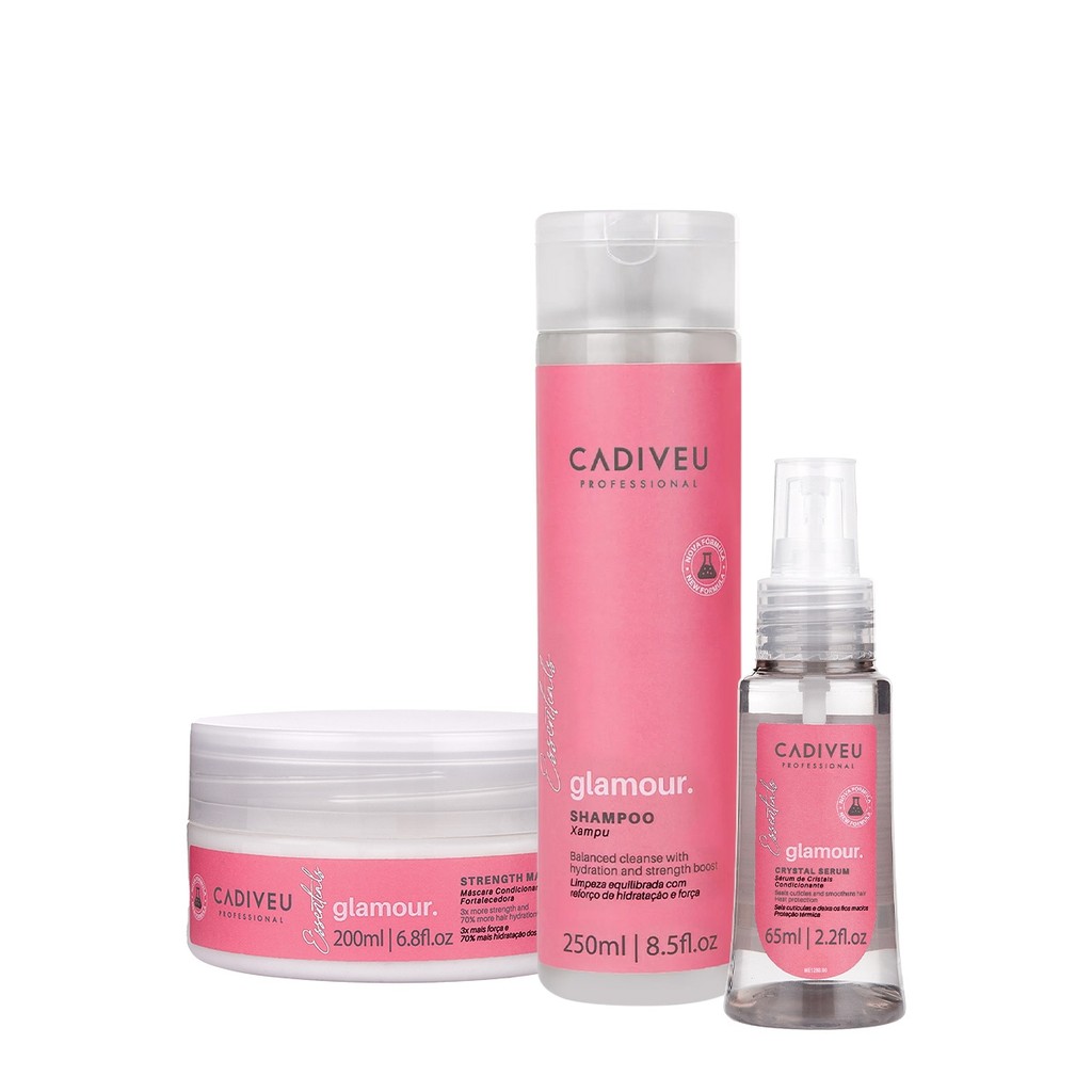 Kit Cadiveu Professional Essentials Glamour Shampoo Máscara e Sérum (3 produtos) em Oferta na Shopee