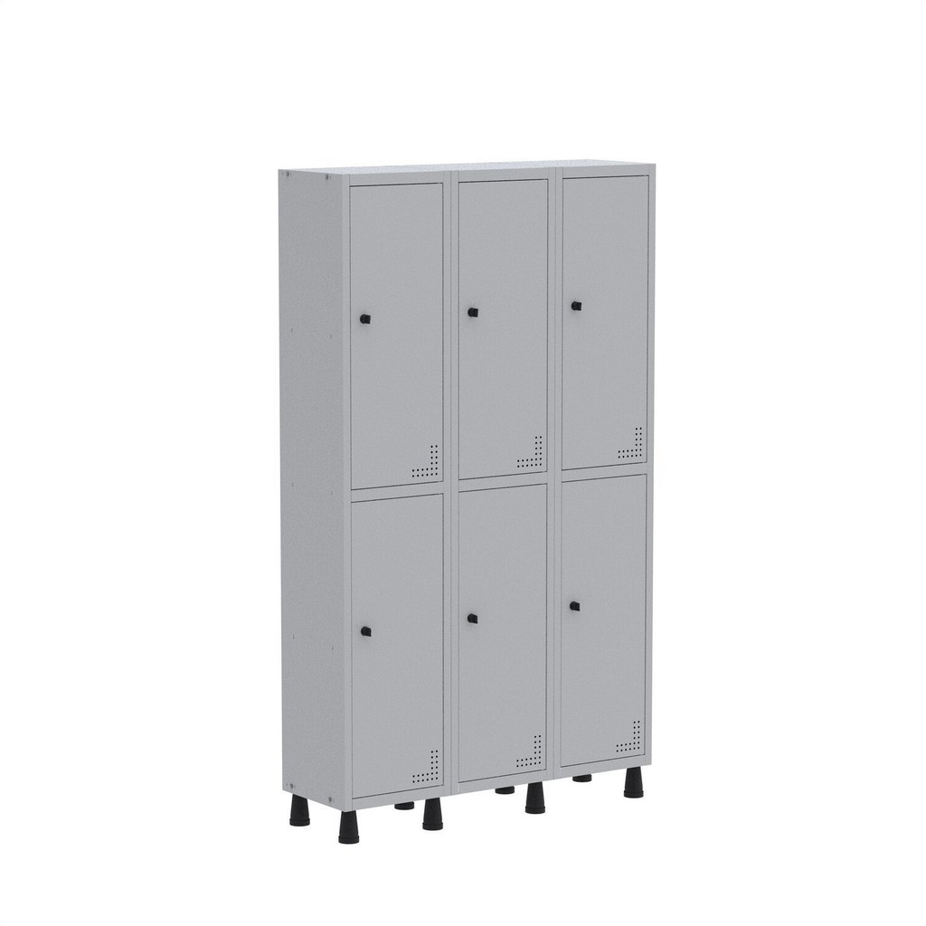 Armário Locker Guarda Volume Aço Light 6 Portas 103,5x179,5cm Cinza Cinza