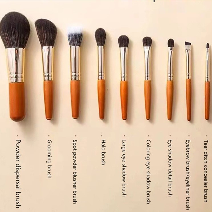 KIT 9pcs Conjunto De Pincéis De Maquiagem Protable Set Mini Blush Kit De Pincel Para Sobrancelhas Cosméticas