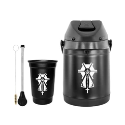 Kit Tereré Garrafa Térmica 2.5l Preta Bomba Tradicional Preta Aluminio Copo Alumínio Preto 330ml
