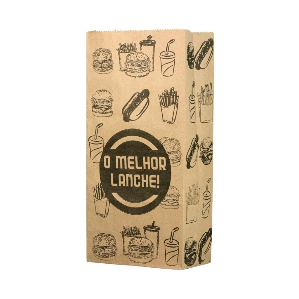 3 Pcts Saco Papel Semi Kraft Sos 7,5Kg 18x36x10Cm C/100Un Timbrado Embalagem Mercado Delivery