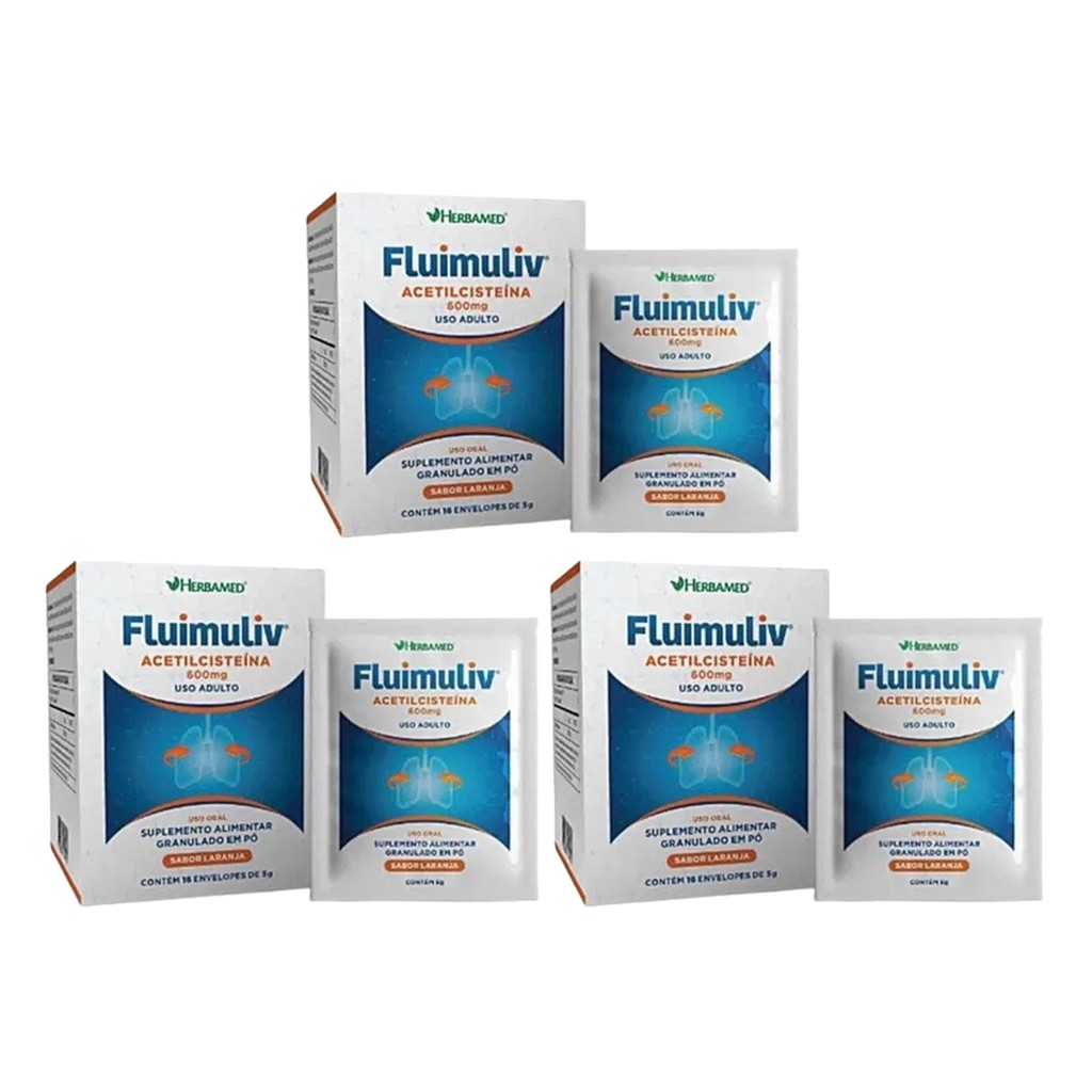Kit 3 Fluimuliv Acetilcisteína 600mg C/16 Envelopes-Herbamed