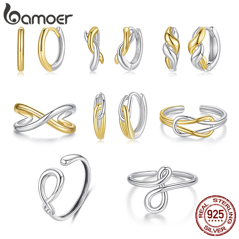 Brincos De Prata Esterlina 925 Com Design Original BAMOER , Dois Tons , Metálico , Joias , Presentes Para Mulheres em Oferta na Shopee