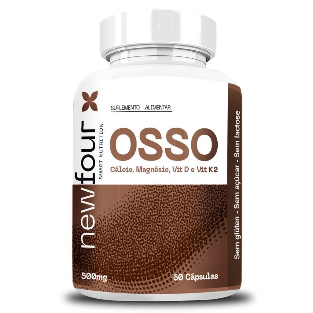 OSSO Cálcio, Magnésio, Vit D e Vit K2 500mg - 60 Cápsulas New Four