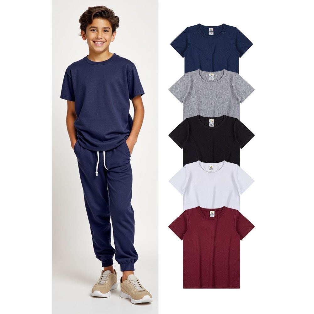 Kit 3 Camisetas Básicas Lisas Confortáveis Dia a Dia Infantil Menino - Sortido