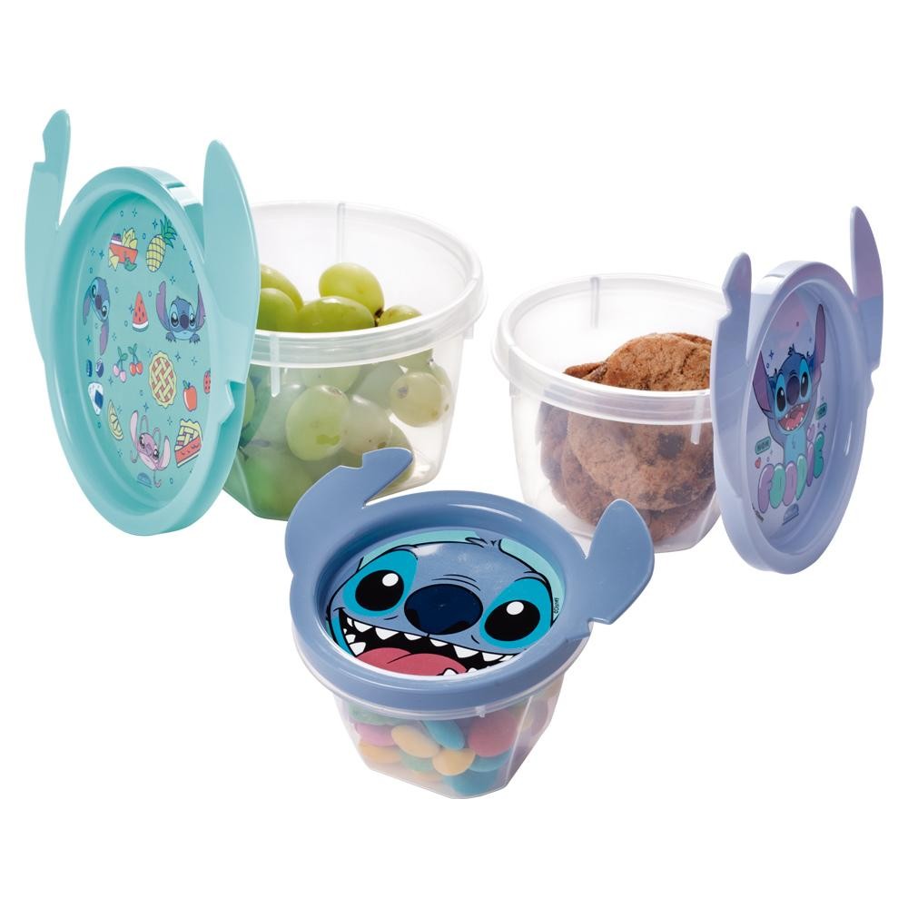 Kit 3 Potes Stitch Lúdico 3D Lancheira Passeio Plasútil - Home & Living