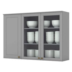 Armário Aéreo 3 Portas Com Vidro 120 Cm Americana Cinza – Henn