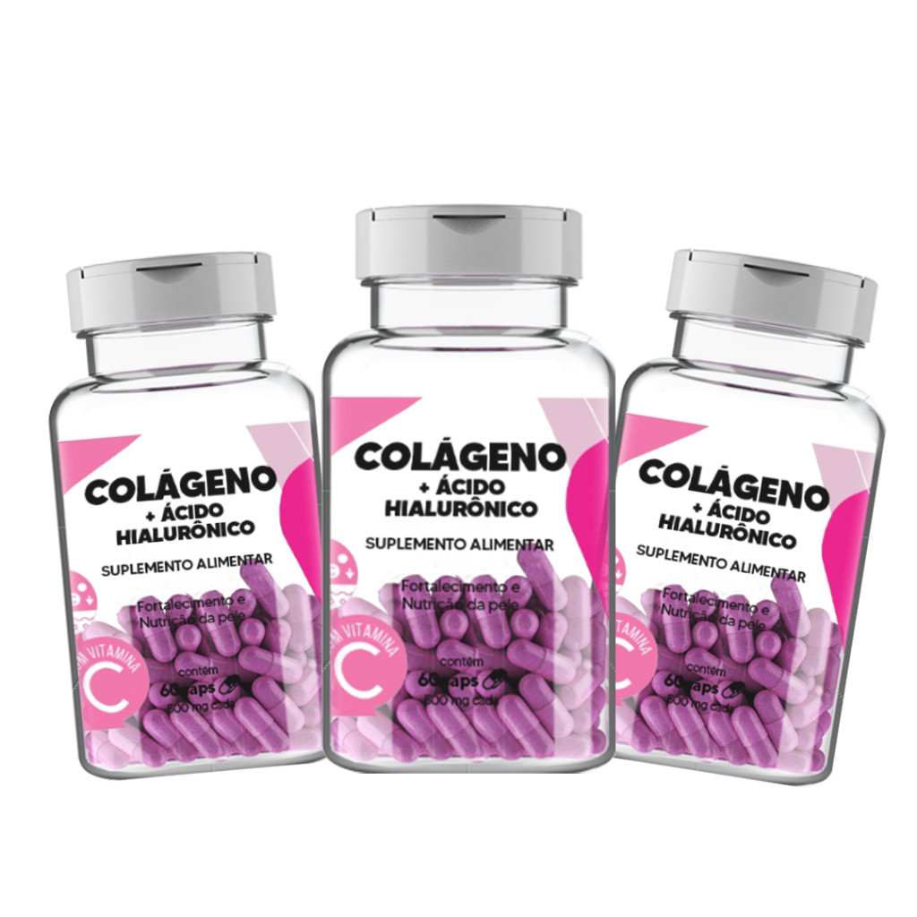 suplemento Colágeno Ácido Hialurônico Vit C 3 Potes 180 caps