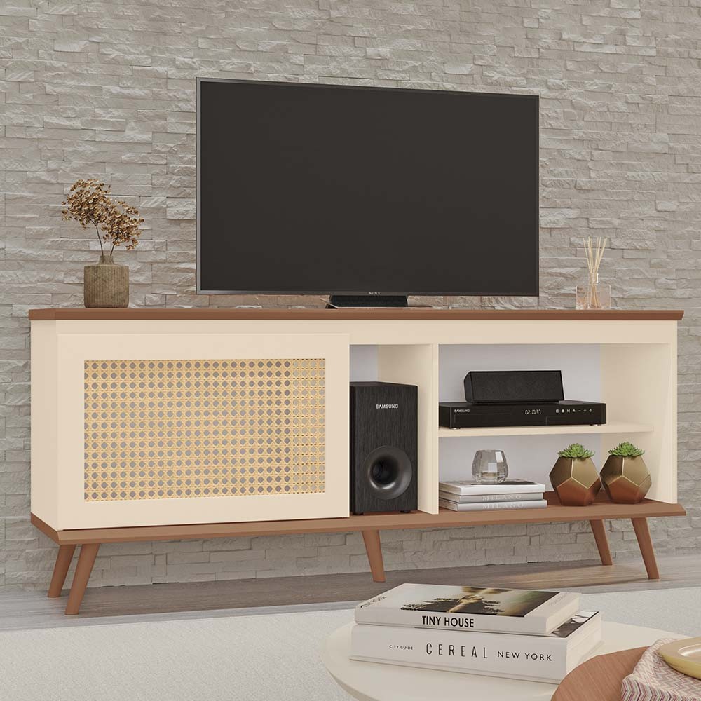 Rack Camille 100% MDF Tuboarte 1 Porta 3 Nichos e Pés Estilo Retrô em Oferta na Shopee