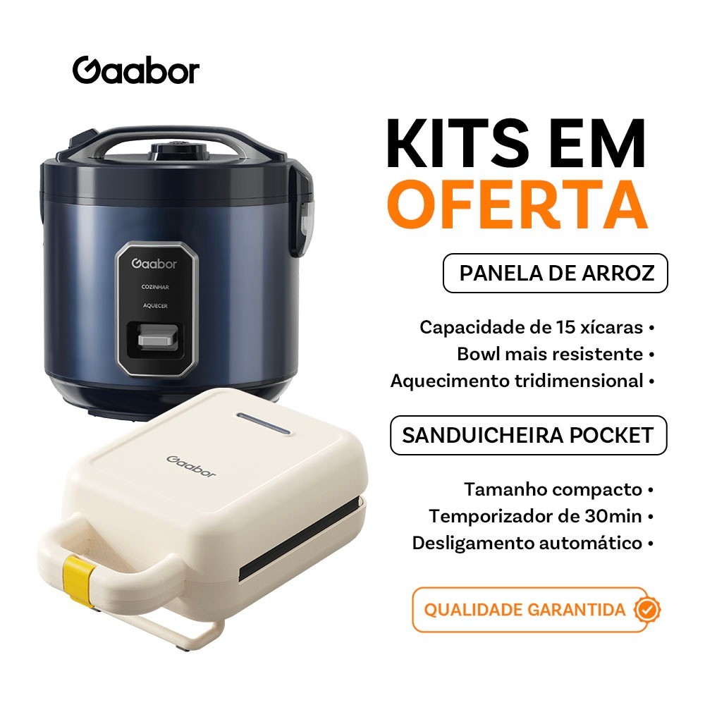 [Venda em conjunto] Gaabor Panela de Arroz Azul RC50M + Sanduicheira Elétrica SM60M Temperatura constante de dupla face