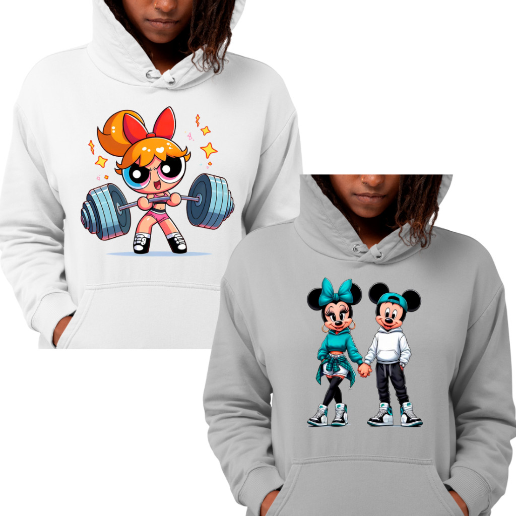 Kit 2 Agasalhos De Frio Feminino Estampa Florzinha Peso E Casal Mickey E Minnie Adultos Cores Top