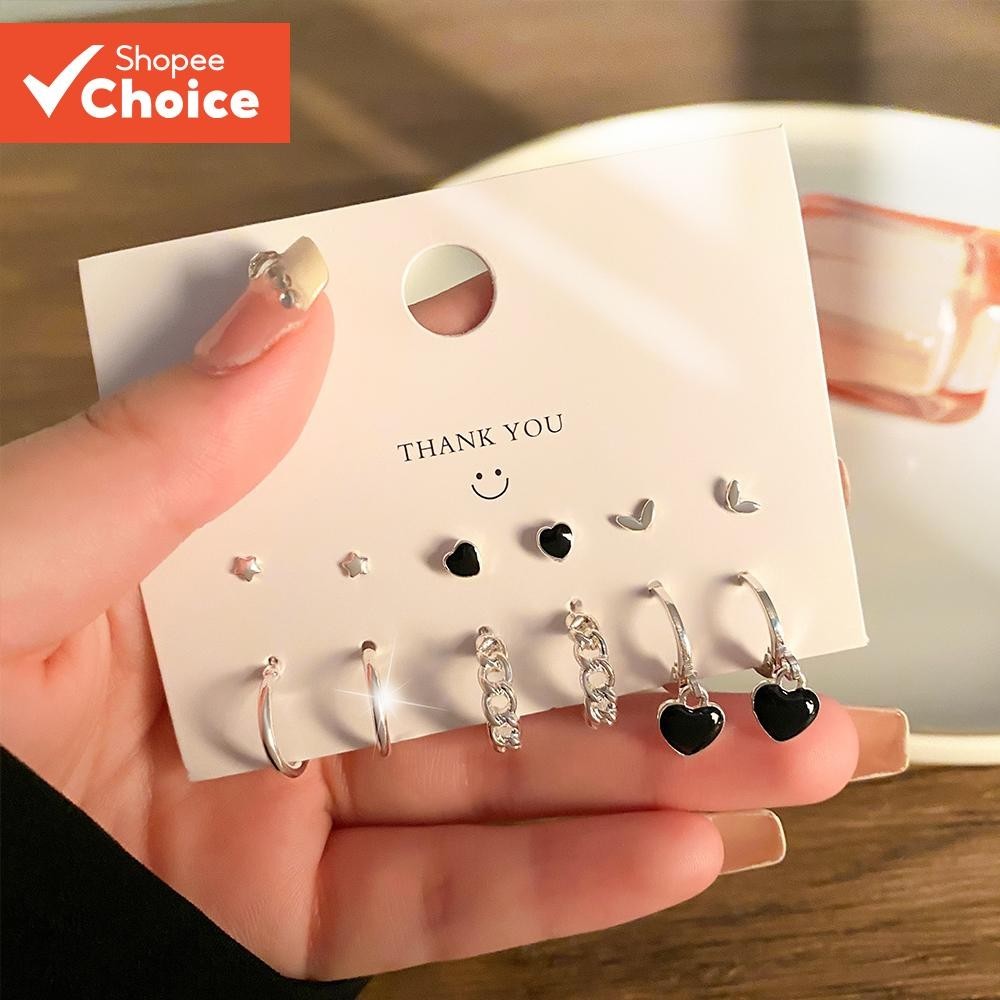 6 Peças De Brincos De Arco De Coração Para Mulheres , Conjunto De Joias Coreanas Fofas E Legais "