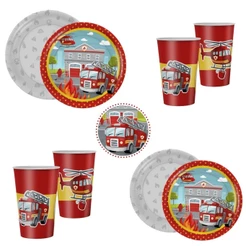 KIT FESTA BOMBEIRO 8 PRATOS + 8 COPOS DESCARTÁVEL 180 ML PAPEL - REGINA (CHOCO)