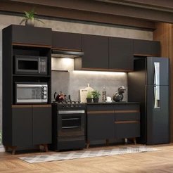 Cozinha Completa Madesa Reims 330001 Com Armário E Balcão Preto