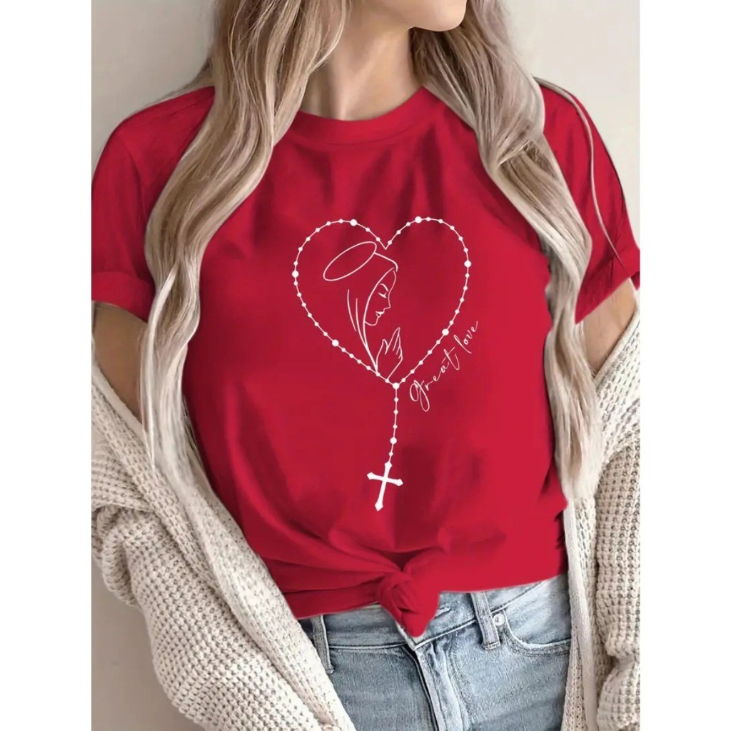 Camiseta Feminina Religiosa Cristã Evangélica T-Shirt Nossa Senhora Blusa 100% Algodão