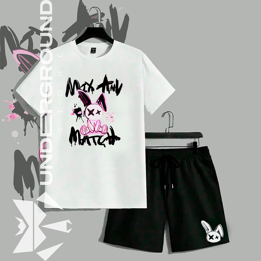 Conjunto Kit Camiseta Masculina Estampada Coelho + Short Tectel Conjunto Masculino