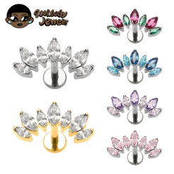 Piercing Helix Tragus Conch Titânio Pvd Cluster 7 Zircônia Cravejada Orelha Trágus Labret