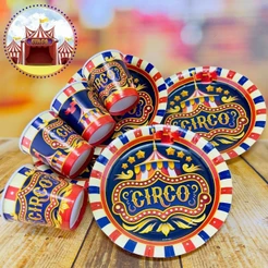 KIT FESTA CIRCO 16 PRATOS + 16 COPOS DESCARTÁVEL 200 ML PAPEL - FESTCOLOR (CHOCO)