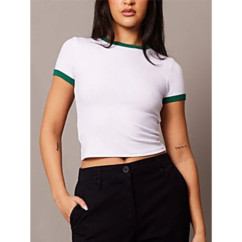 Blusa Cropped Ringer tee Verde Bandeira Soltinha - No Sense