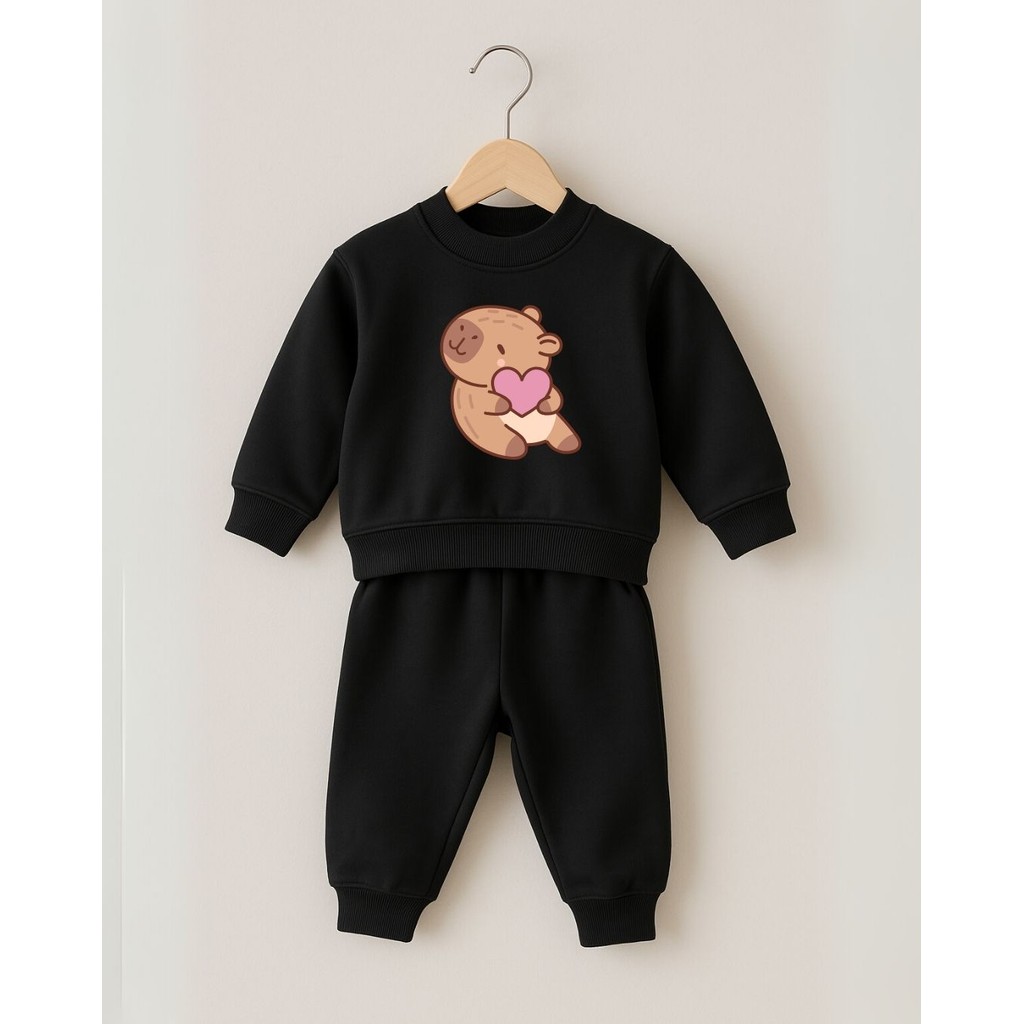 Conjunto Inverno Bebê Moletom Felpado Secagem Rápida Estampado Capivara Menina Modinha Kawaii Escolinha Roupa de Frio