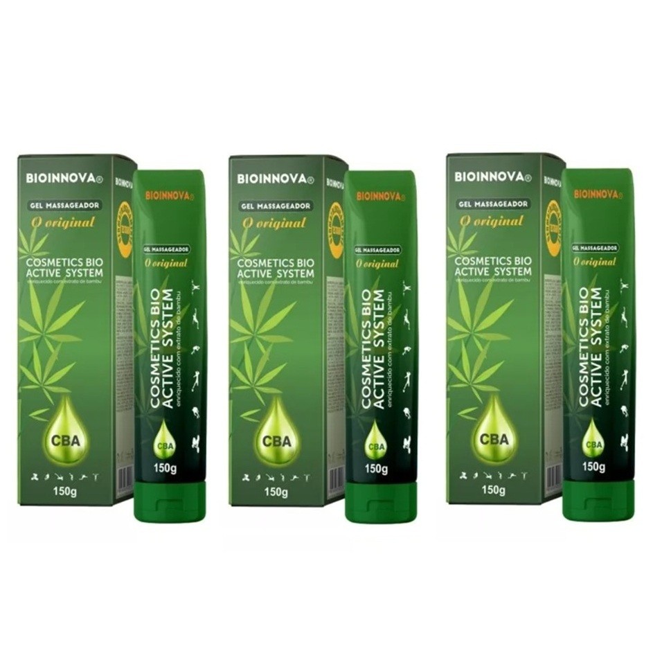 Kit C/3 Gel Massageador CBA - Cosmetics Bio Active System 150g - BioInnova em Oferta na Shopee