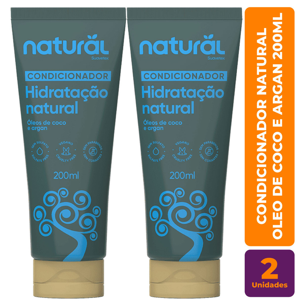 Kit c/ 2 Condicionador Vegano Natural Oleo de Coco e Argan 200ml