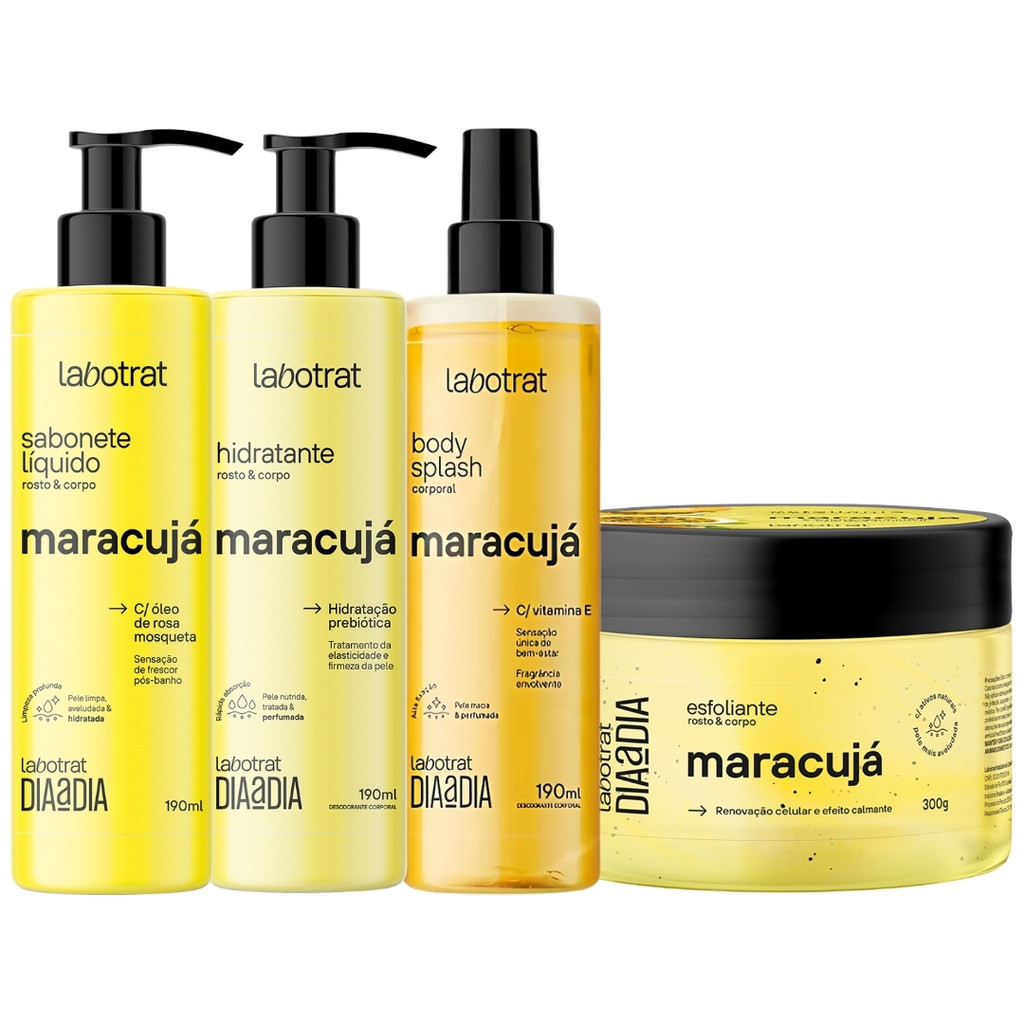 Kit Banho Premium Labotrat Maracuja Completo 4 Produtos C/ Body Splash Corpo E Rosto Cheiro De Fruta