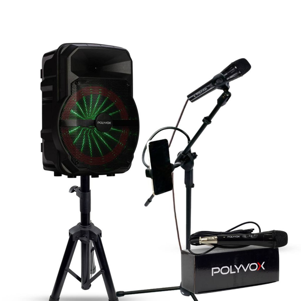 Kit Show Polyvox Caixa de  Som Amplificada 10  + Tripés + Microfone com Fio
