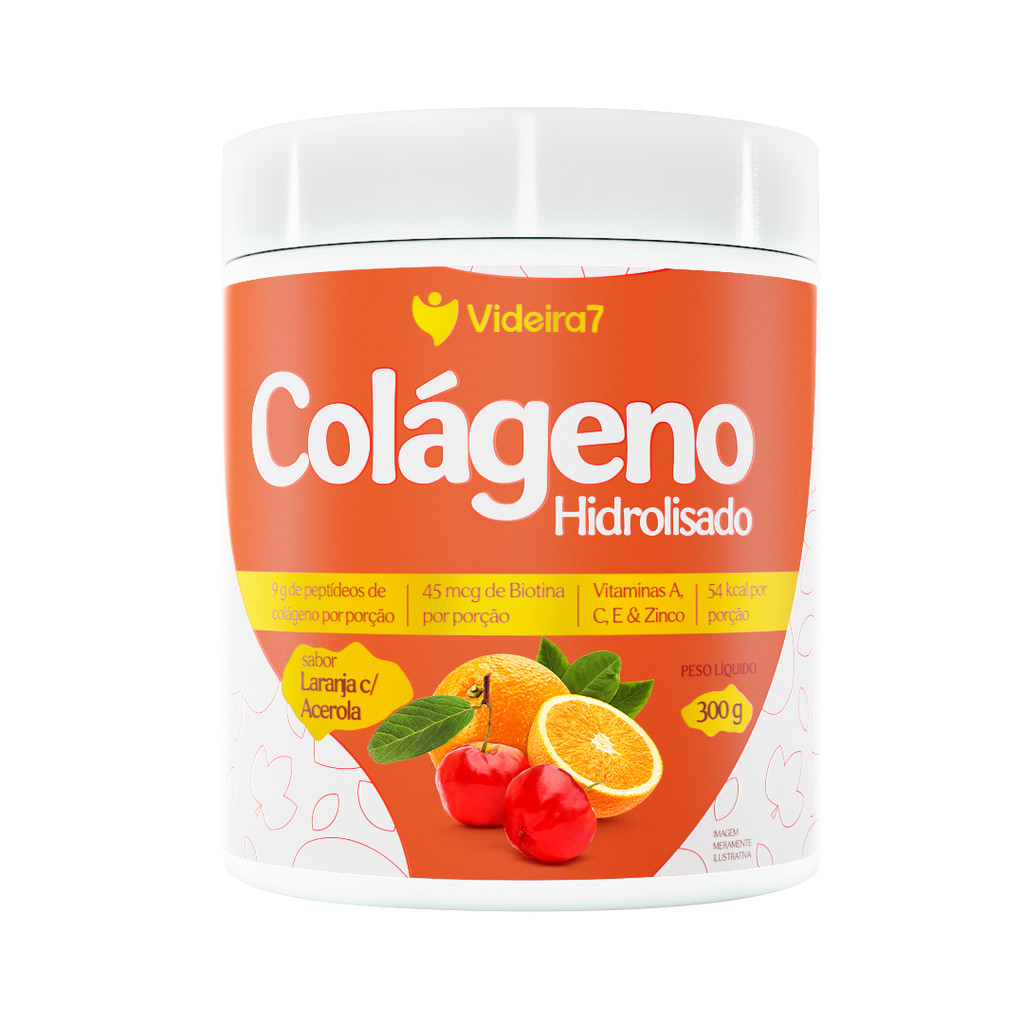 Colágeno Hidrolisado + Vitaminas, Minerais e Biotina – Sabor Laranja com Acerola 300g em Oferta na Shopee