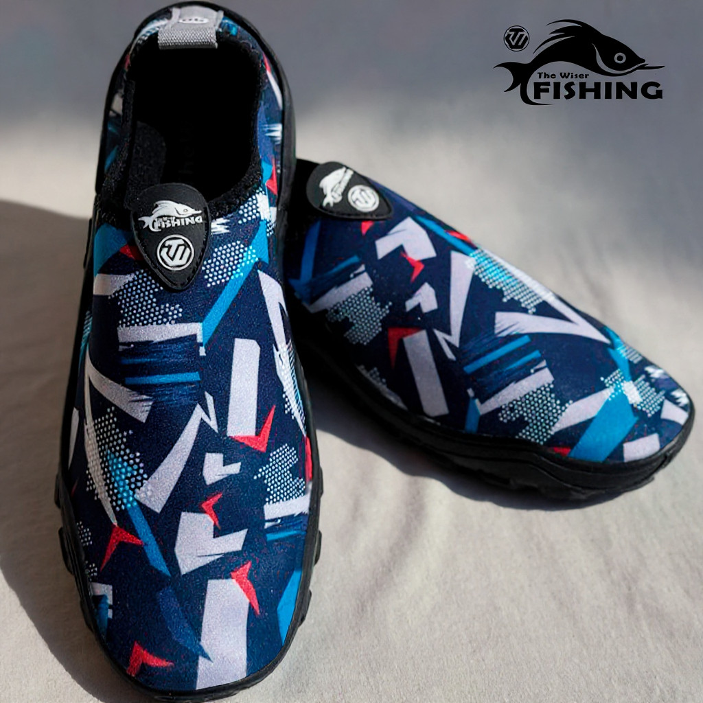 Sapatilha Aquática Meia Bota Unissex Neoprene Beach Tennis Detalhe Azul Lançamento The Wise Fishing