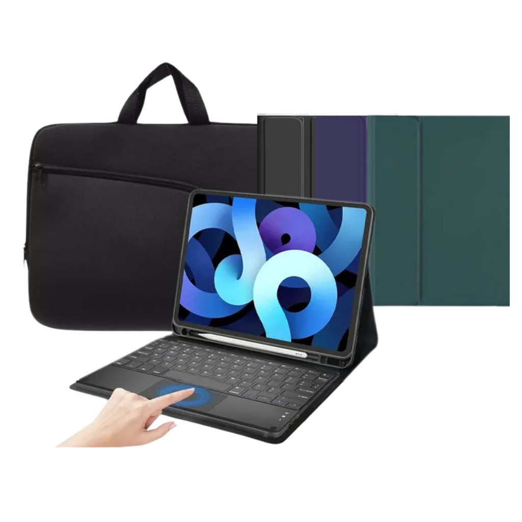 Kit Capa Proteção para Ipad 9th Geração 10.2  + Luva Preta + Case de Transporte e Proteção Preta 13.3 Pol