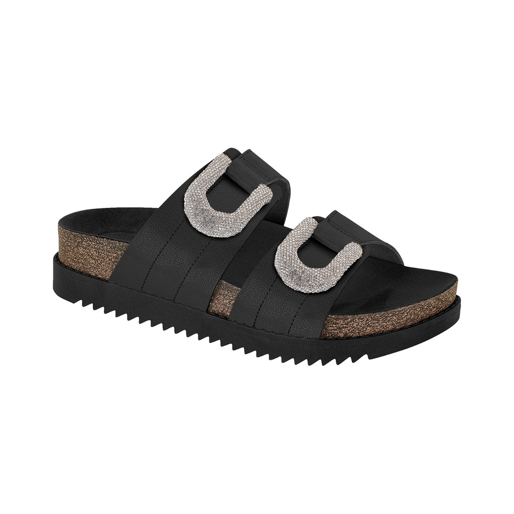 Chinelo Slide Feminino Papete Birken Fivelas Strass Flatform