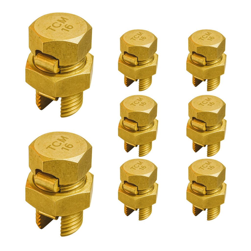 Kit 8 Conector Split Bolt 16mm Latão Sistemas Aterramento Emendas Elétricas Parafuso Fendido Cabo em Oferta na Shopee