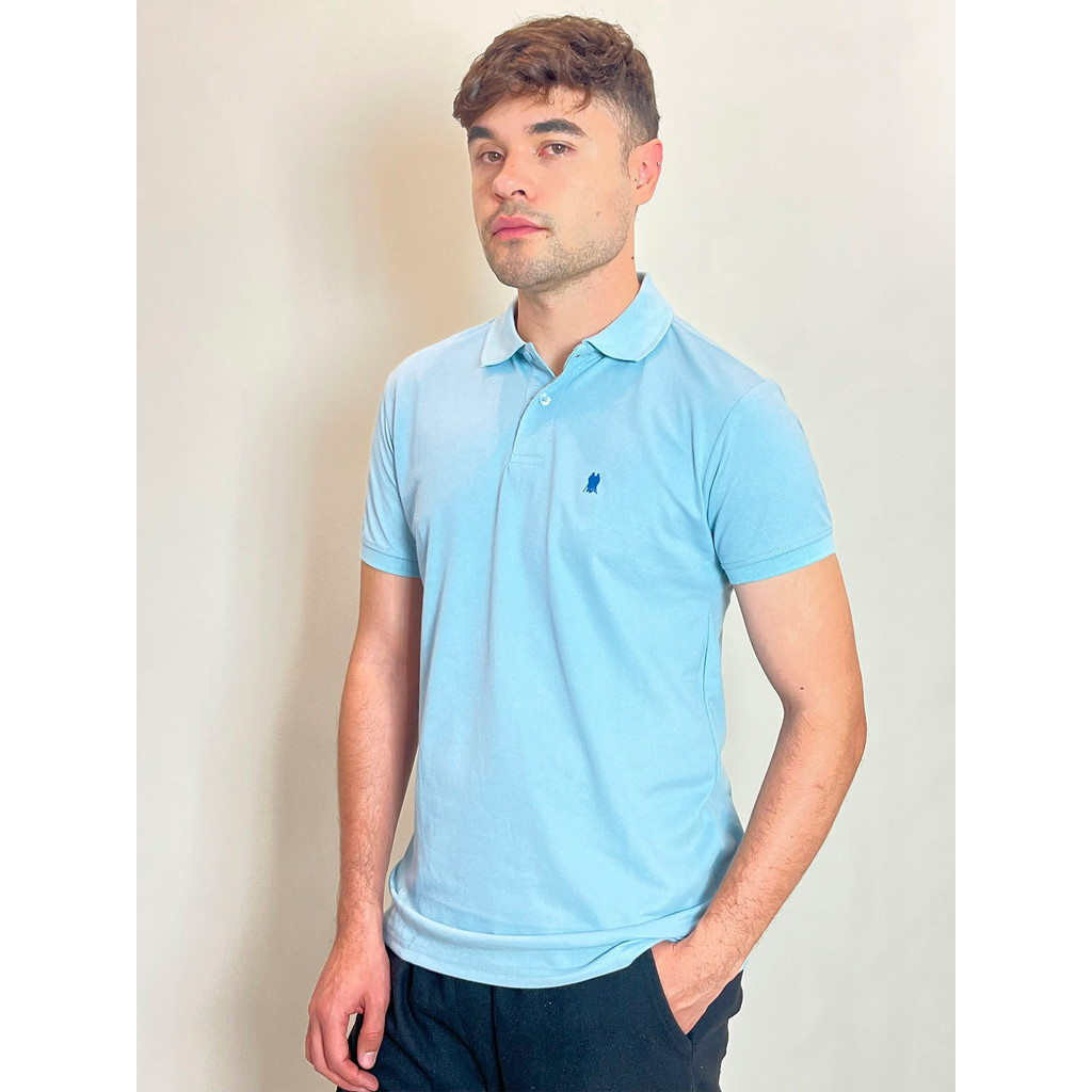 Polo Masculina Piquet Básica Com Botões Polo Wear Azul Claro - Men Clothes
