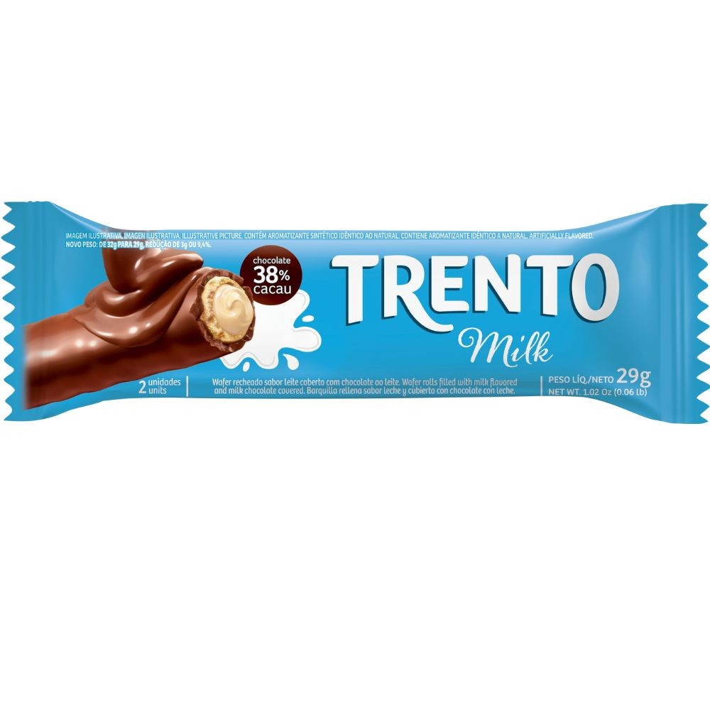 Chocolate Trento Milk Sabor Leite Coberto com Chocolate ao Leite 29g - Food & Beverages