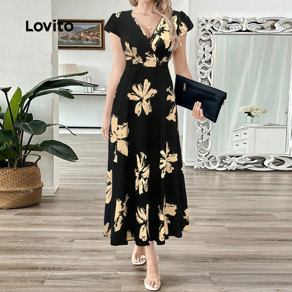 Lovito Vestido Casual Com Zíper Verão Primavera Vestido Preto Para Mulheres L140EDBR013 - Women Clothes